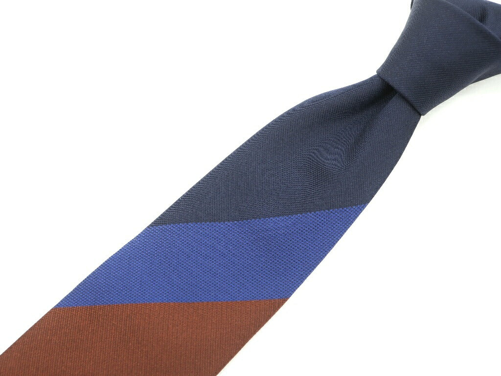 [New] GIERRE MILANO 3-fold panel stripe silk tie, navy x brown [NVY] [S/S/A/W] [Condition rank N] [Men&