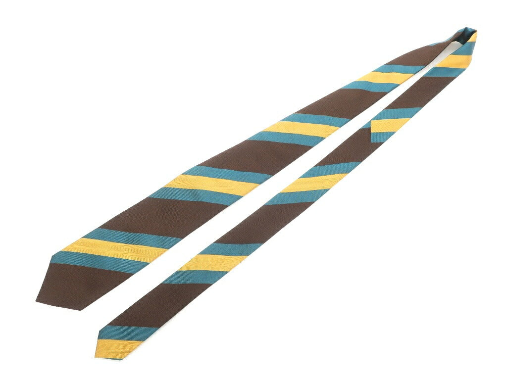 [New] GIERRE MILANO 3-fold striped silk tie brown x yellow [BRW] [S/S/A/W] [Condition rank N] [Men&