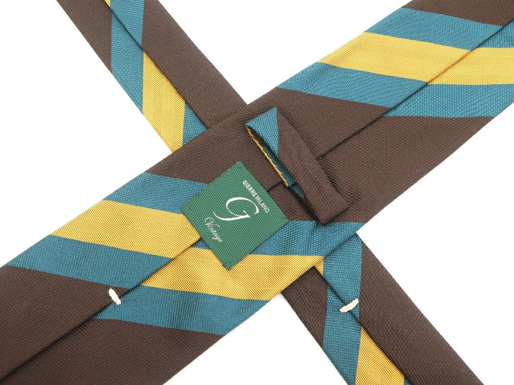 [New] GIERRE MILANO 3-fold striped silk tie brown x yellow [BRW] [S/S/A/W] [Condition rank N] [Men&