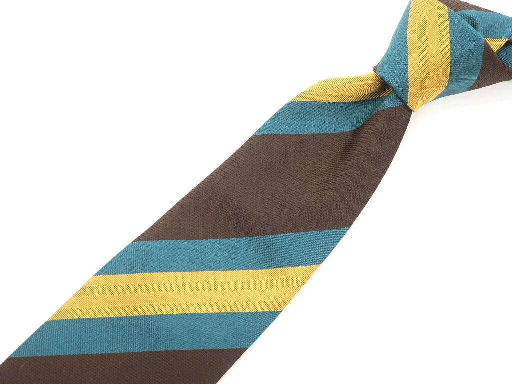 [New] GIERRE MILANO 3-fold striped silk tie brown x yellow [BRW] [S/S/A/W] [Condition rank N] [Men&