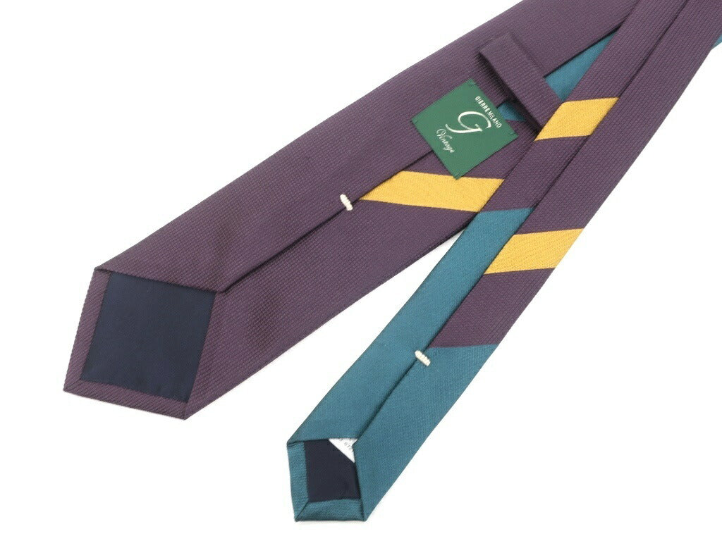 [New] GIERRE MILANO 3-fold panel stripe silk tie purple x blue green [PUP] [S/S/A/W] [Condition rank N] [Men&