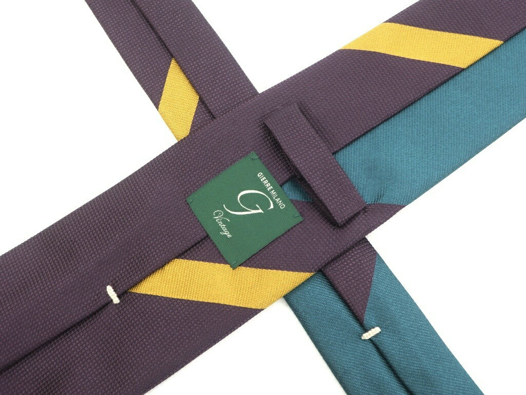 [New] GIERRE MILANO 3-fold panel stripe silk tie purple x blue green [PUP] [S/S/A/W] [Condition rank N] [Men&