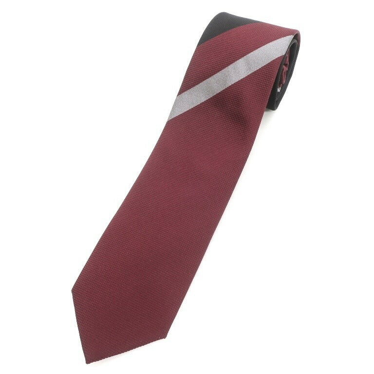 [New] GIERRE MILANO 3-fold panel stripe silk tie Bordeaux x black [RED] [S/S/A/W] [Condition rank N] [Men&