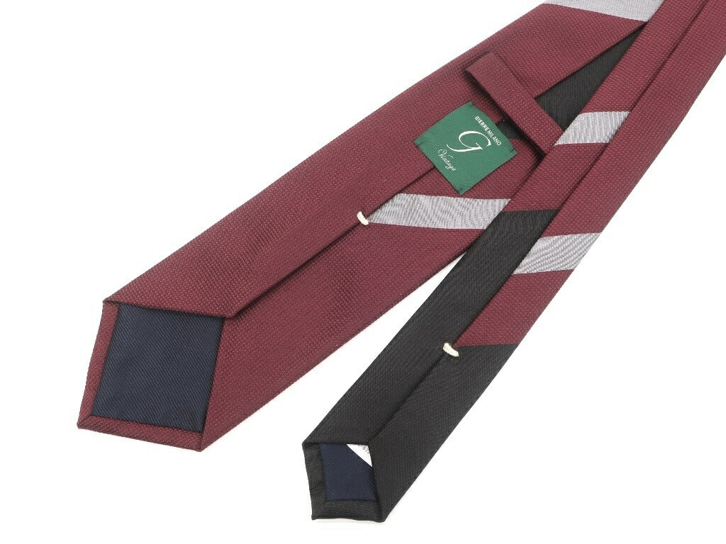 [New] GIERRE MILANO 3-fold panel stripe silk tie Bordeaux x black [RED] [S/S/A/W] [Condition rank N] [Men&