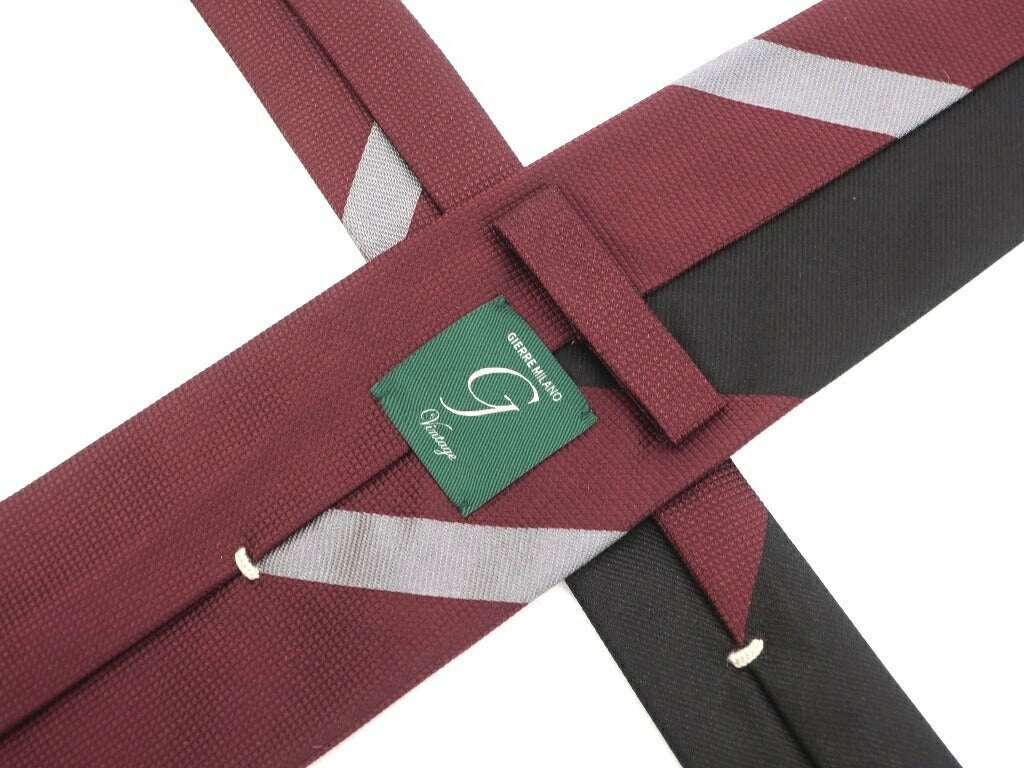 [New] GIERRE MILANO 3-fold panel stripe silk tie Bordeaux x black [RED] [S/S/A/W] [Condition rank N] [Men&