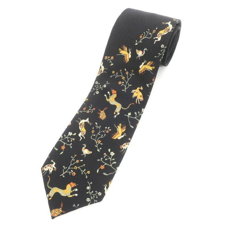 [New] GIERRE MILANO 3-fold printed panel wool silk tie, black [BLK] [S/S/A/W] [Condition rank N] [Men&