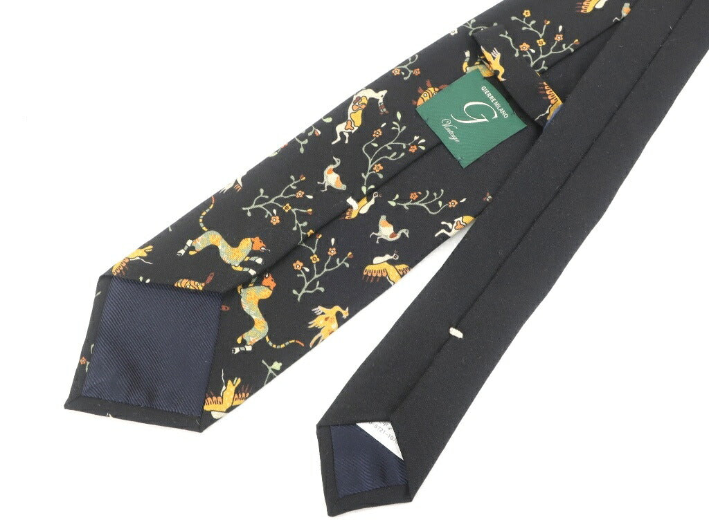 [New] GIERRE MILANO 3-fold printed panel wool silk tie, black [BLK] [S/S/A/W] [Condition rank N] [Men&