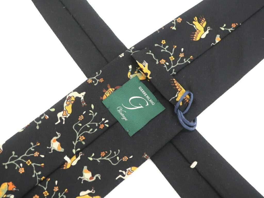 [New] GIERRE MILANO 3-fold printed panel wool silk tie, black [BLK] [S/S/A/W] [Condition rank N] [Men&