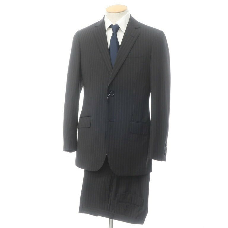 [Used] Castangia Barneys New York custom wool striped 2B suit set up black x brown [Size 44] [BLK] [S/S] [Condition Rank B] [Men&