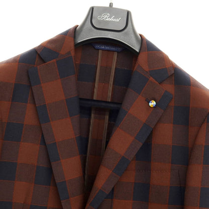 [New] Belvest JACKET IN THE BOX Wool Check 3-Button Suit Brown x Navy [Size 46] [BRW] [A/W] [Condition Rank N] [Men&