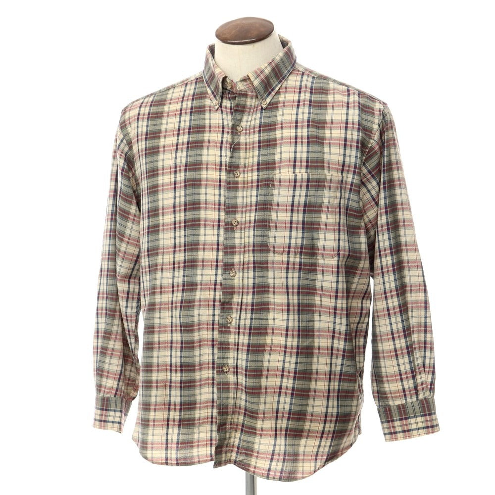 【中古】ペンドルトン PENDLETON ウール チェック ボタンダウン カジュアルシャツ ベージュxダークオリーブ【 L 】【 状態ランクC 】【 メンズ 】