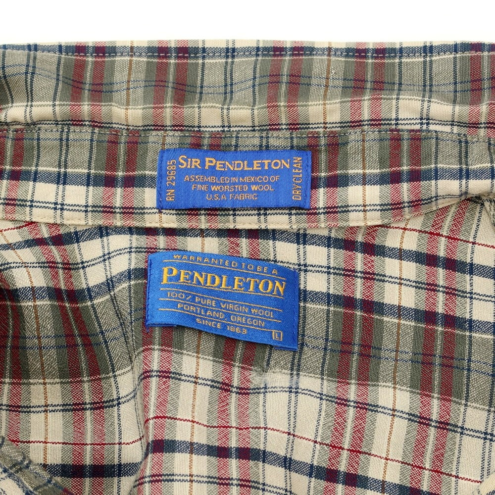 【中古】ペンドルトン PENDLETON ウール チェック ボタンダウン カジュアルシャツ ベージュxダークオリーブ【 L 】【 状態ランクC 】【 メンズ 】