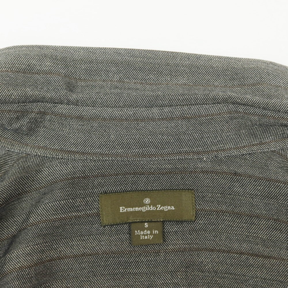 【中古】エルメネジルドゼニア Ermenegildo Zegna コットンレーヨン ヘリンボーン ストライプ カジュアルシャツ グレーxブラウン【 S 】【 状態ランクB 】【 メンズ 】