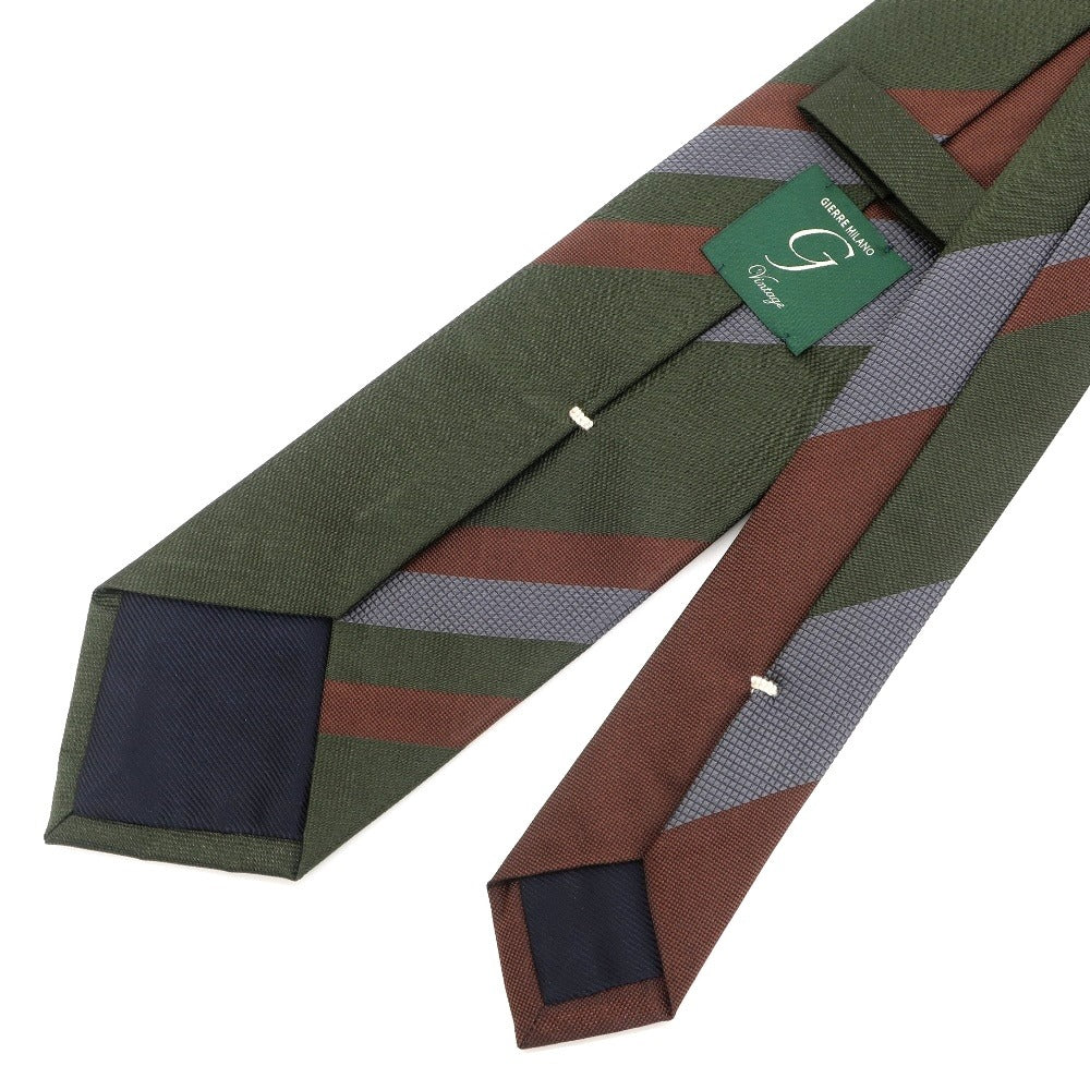 [New] GIERRE Panel Stripe Tri-Fold Silk Tie Brown x Dark Green [BRW] [S/S/A/W] [Condition Rank N] [Men&