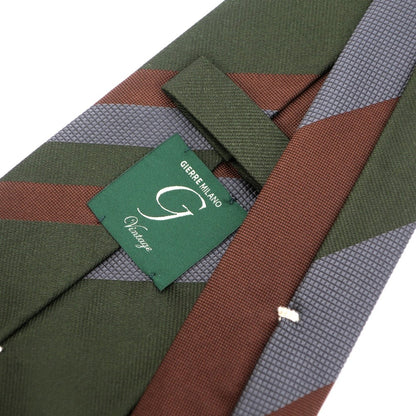 [New] GIERRE Panel Stripe Tri-Fold Silk Tie Brown x Dark Green [BRW] [S/S/A/W] [Condition Rank N] [Men&