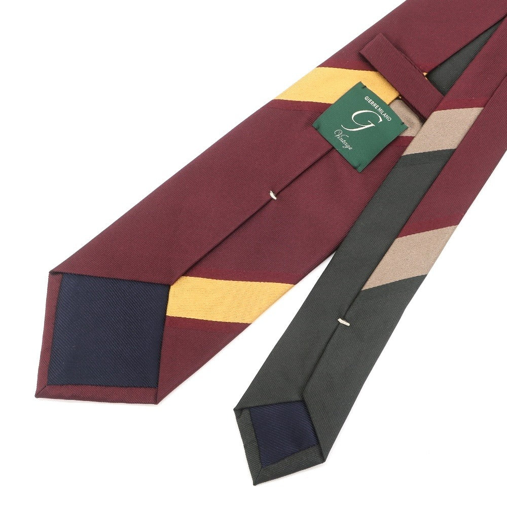 [New] GIERRE Panel Stripe Tri-Fold Silk Tie Bordeaux x Dark Green [RED] [S/S/A/W] [Condition Rank N] [Men&