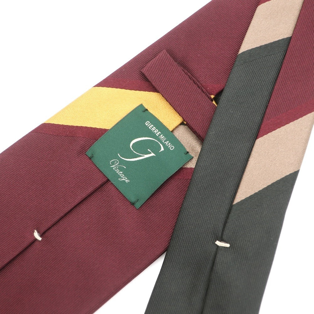 [New] GIERRE Panel Stripe Tri-Fold Silk Tie Bordeaux x Dark Green [RED] [S/S/A/W] [Condition Rank N] [Men&