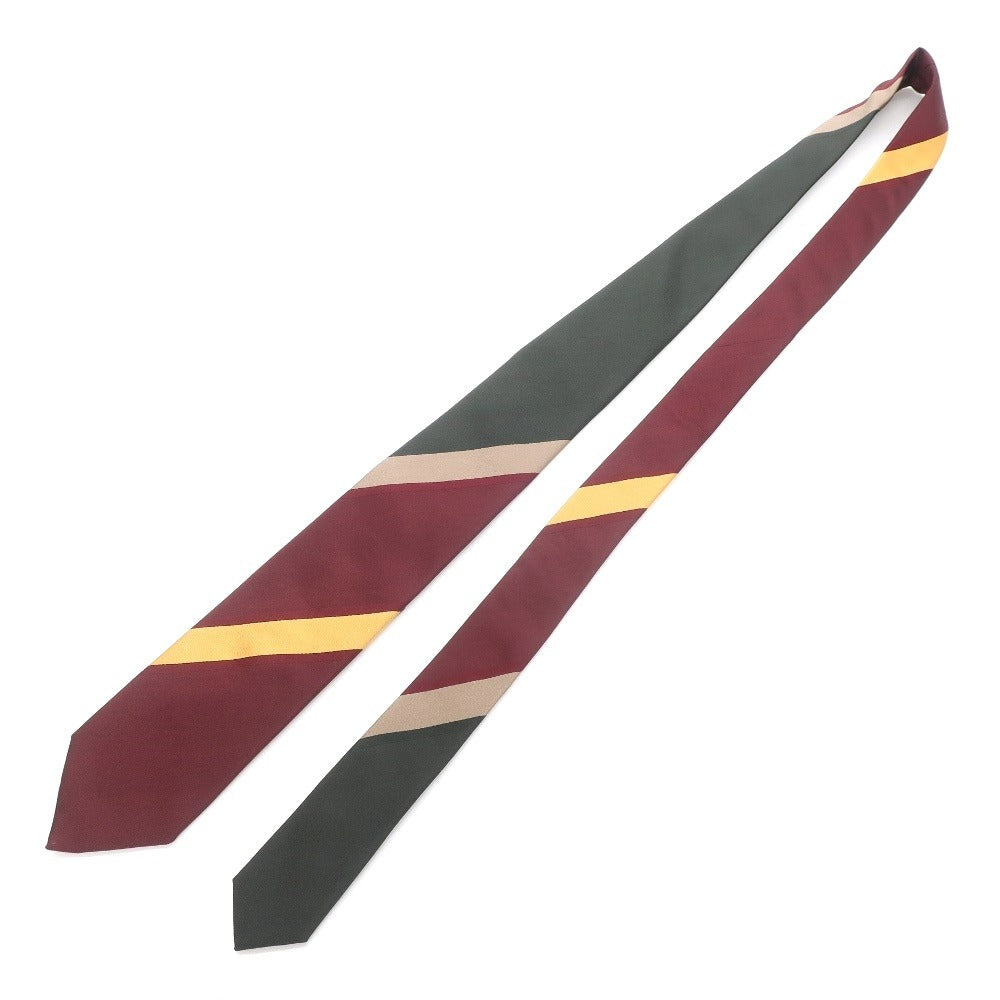 【新品】ジエレ GIERRE パネルストライプ 3つ折り シルク ネクタイ ボルドーxダークグリーン【 状態ランクN 】【 メンズ 】