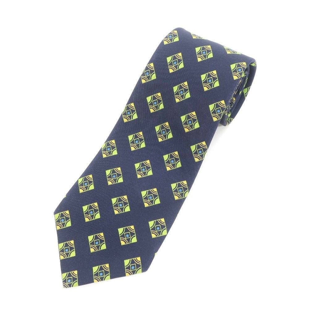 [Used] Luigi Borrelli Small Pattern Print Tri-Fold Tie Navy x Green [NVY] [S/S/A/W] [Condition Rank B] [Men&