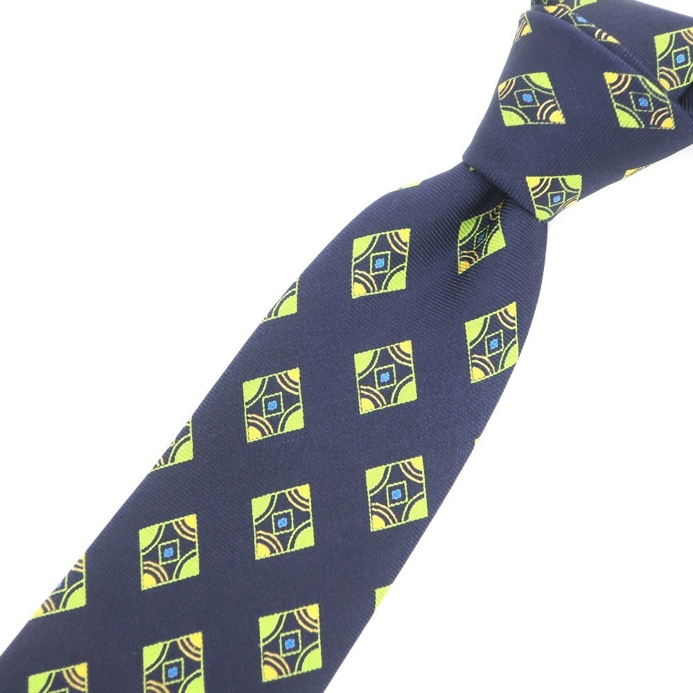 [Used] Luigi Borrelli Small Pattern Print Tri-Fold Tie Navy x Green [NVY] [S/S/A/W] [Condition Rank B] [Men&