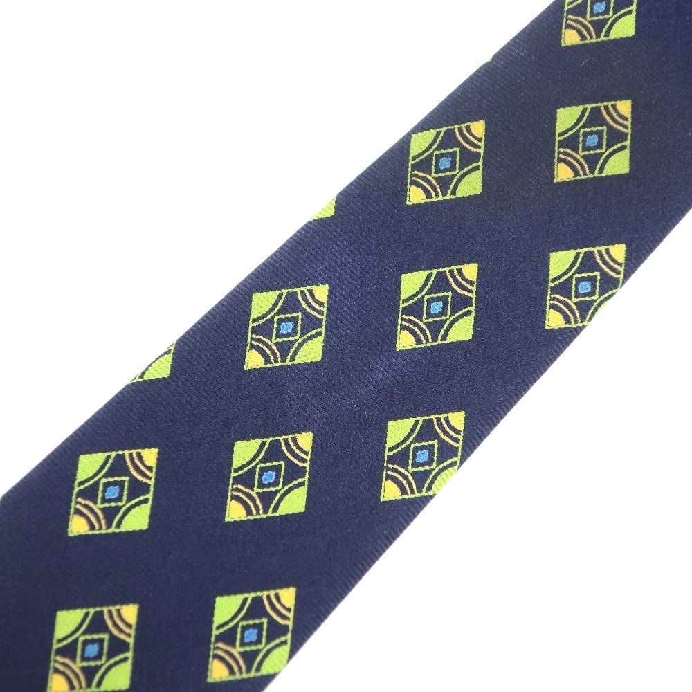[Used] Luigi Borrelli Small Pattern Print Tri-Fold Tie Navy x Green [NVY] [S/S/A/W] [Condition Rank B] [Men&