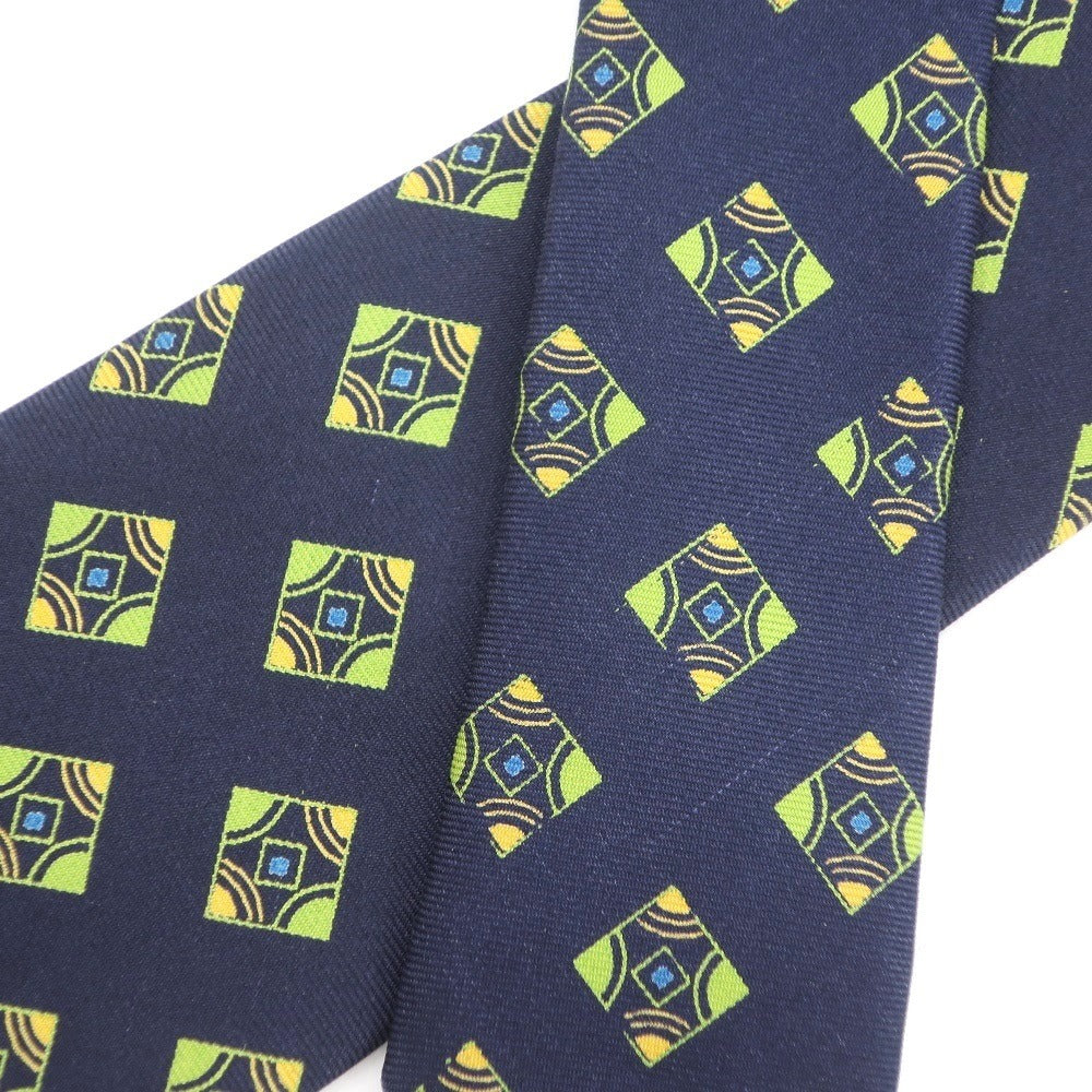 [Used] Luigi Borrelli Small Pattern Print Tri-Fold Tie Navy x Green [NVY] [S/S/A/W] [Condition Rank B] [Men&