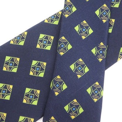 [Used] Luigi Borrelli Small Pattern Print Tri-Fold Tie Navy x Green [NVY] [S/S/A/W] [Condition Rank B] [Men&
