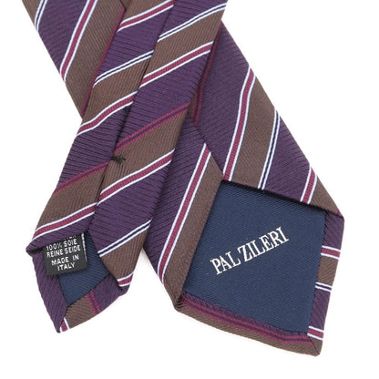 【中古】パルジレリ Pal Zileri シルク ストライプ柄ネクタイ パープルxブラウン【 状態ランクB 】【 メンズ 】