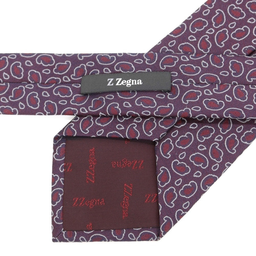 【中古】ジーゼニア Z Zegna シルクポリエステル 小紋柄ネクタイ ボルドーxネイビー【 状態ランクB 】【 メンズ 】