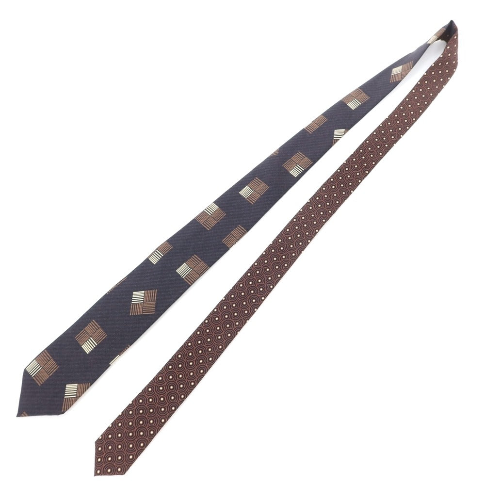 [New] GIERRE Printed 3-fold Silk Tie Charcoal x Brown [GRY] [S/S/A/W] [Condition Rank N] [Men&