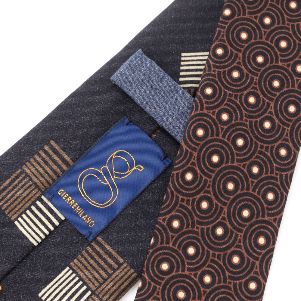 [New] GIERRE Printed 3-fold Silk Tie Charcoal x Brown [GRY] [S/S/A/W] [Condition Rank N] [Men&