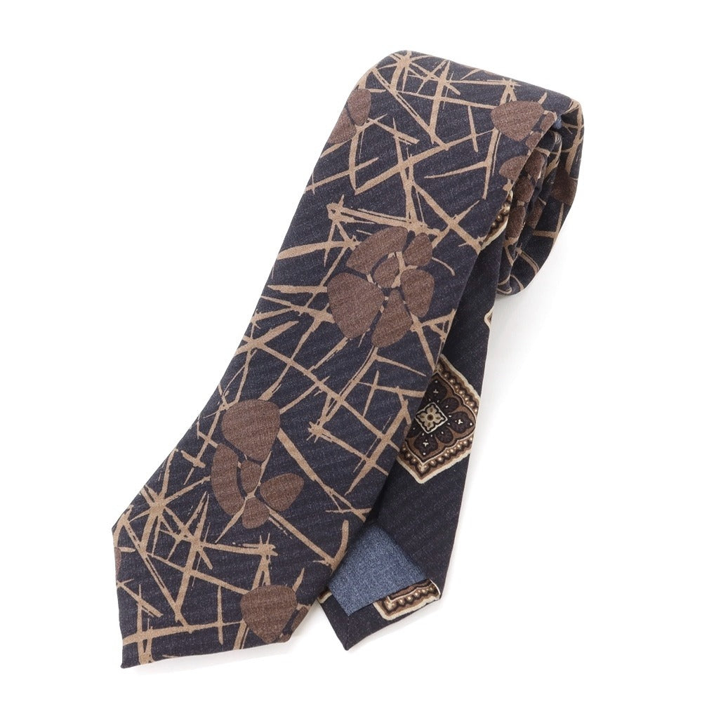 [New] GIERRE Printed 3-fold Silk Tie Charcoal x Brown [GRY] [S/S/A/W] [Condition Rank N] [Men&