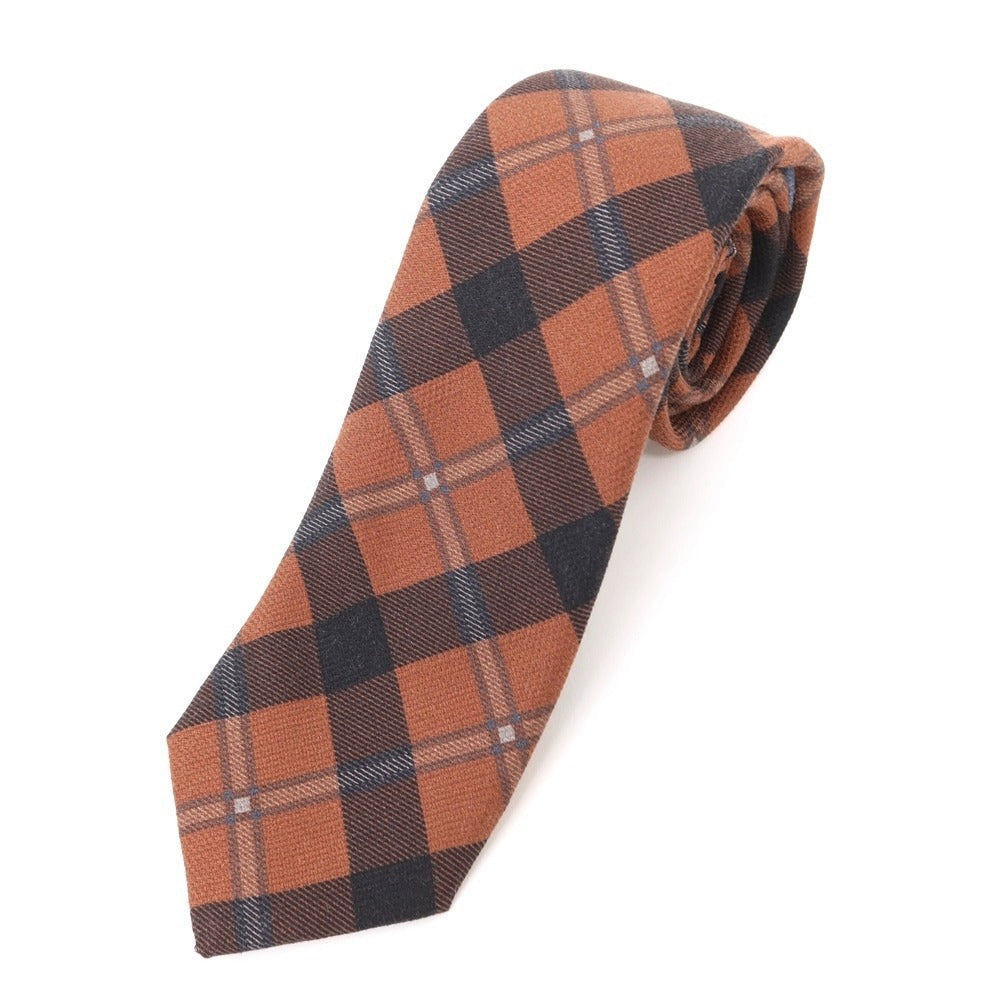 [New] GIERRE Check Print Tri-Fold Silk Tie Light Brown x Black [BRW] [S/S/A/W] [Condition Rank N] [Men&