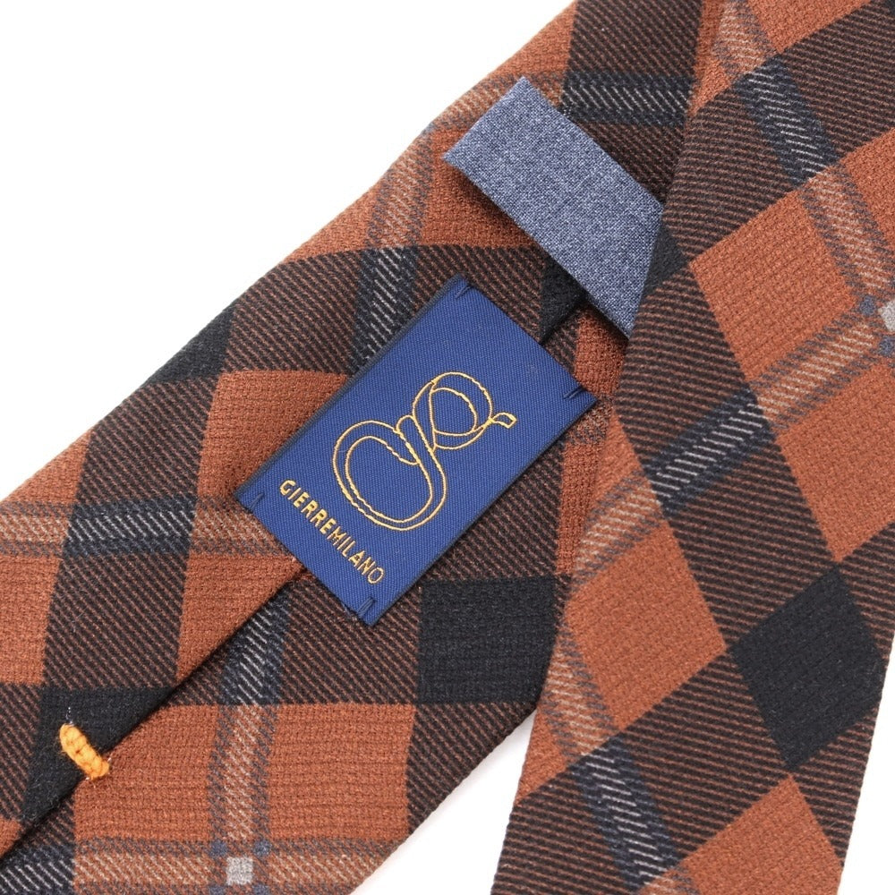 [New] GIERRE Check Print Tri-Fold Silk Tie Light Brown x Black [BRW] [S/S/A/W] [Condition Rank N] [Men&