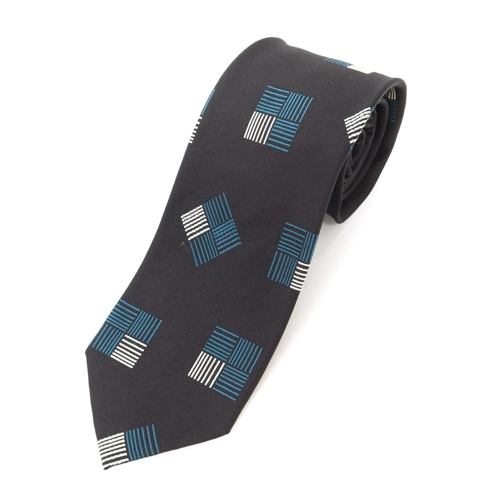 [New] GIERRE Panel Pattern Tri-Fold Silk Tie Black x Blue Green [BLK] [S/S/A/W] [Condition Rank N] [Men&