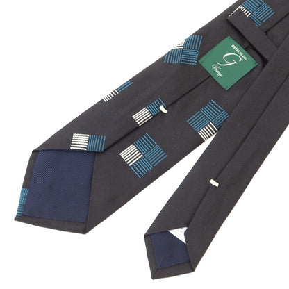 [New] GIERRE Panel Pattern Tri-Fold Silk Tie Black x Blue Green [BLK] [S/S/A/W] [Condition Rank N] [Men&