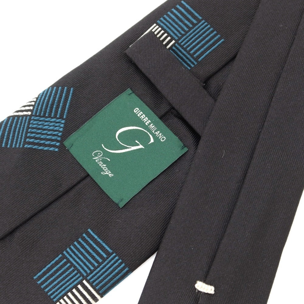 [New] GIERRE Panel Pattern Tri-Fold Silk Tie Black x Blue Green [BLK] [S/S/A/W] [Condition Rank N] [Men&