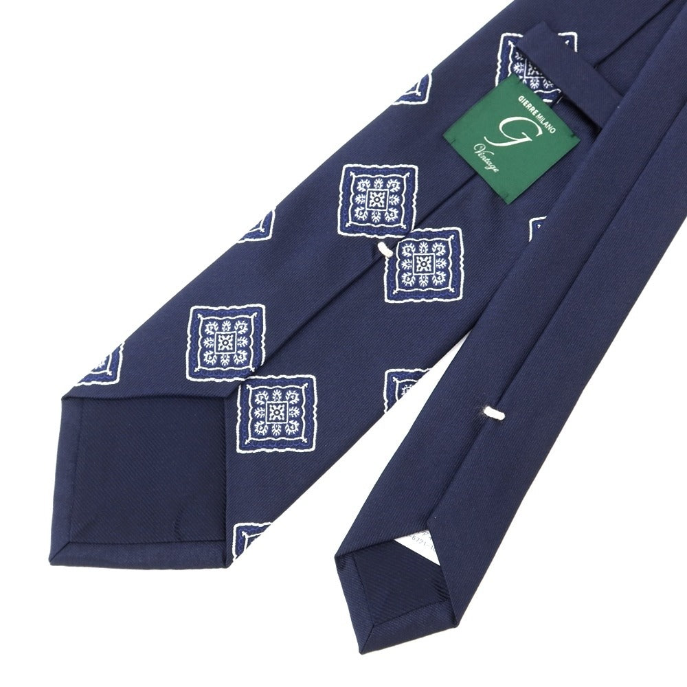 [New] GIERRE Panel Pattern Tri-Fold Silk Tie Navy x White [NVY] [S/S/A/W] [Condition Rank N] [Men&