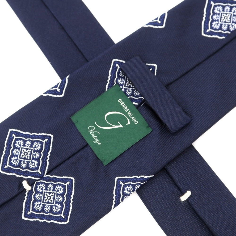 [New] GIERRE Panel Pattern Tri-Fold Silk Tie Navy x White [NVY] [S/S/A/W] [Condition Rank N] [Men&