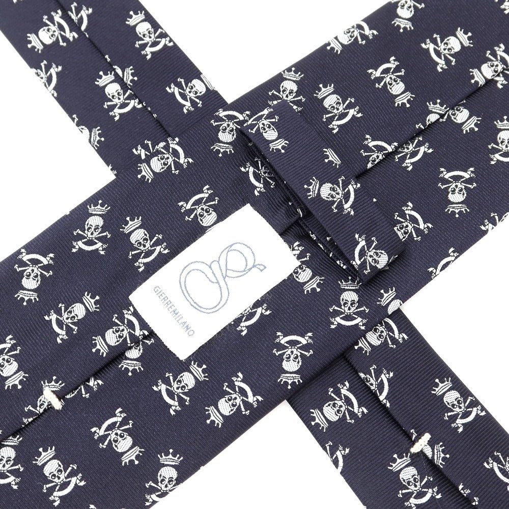 【新品】ジエレ GIERRE シルク スカル柄ネクタイ ネイビーxホワイト【 状態ランクN 】【 メンズ 】 [DPD]