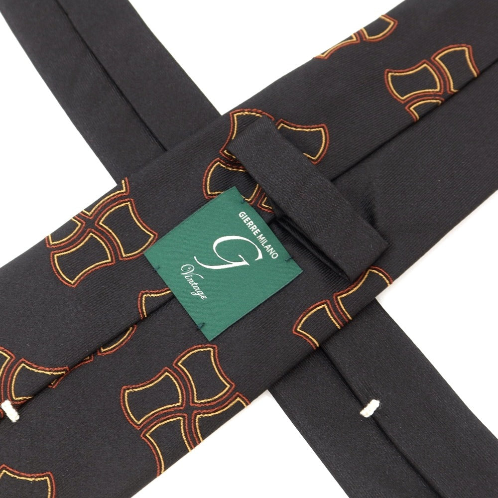 [New] GIERRE Panel Pattern Tri-Fold Silk Tie Black x Orange [BLK] [S/S/A/W] [Condition Rank N] [Men&