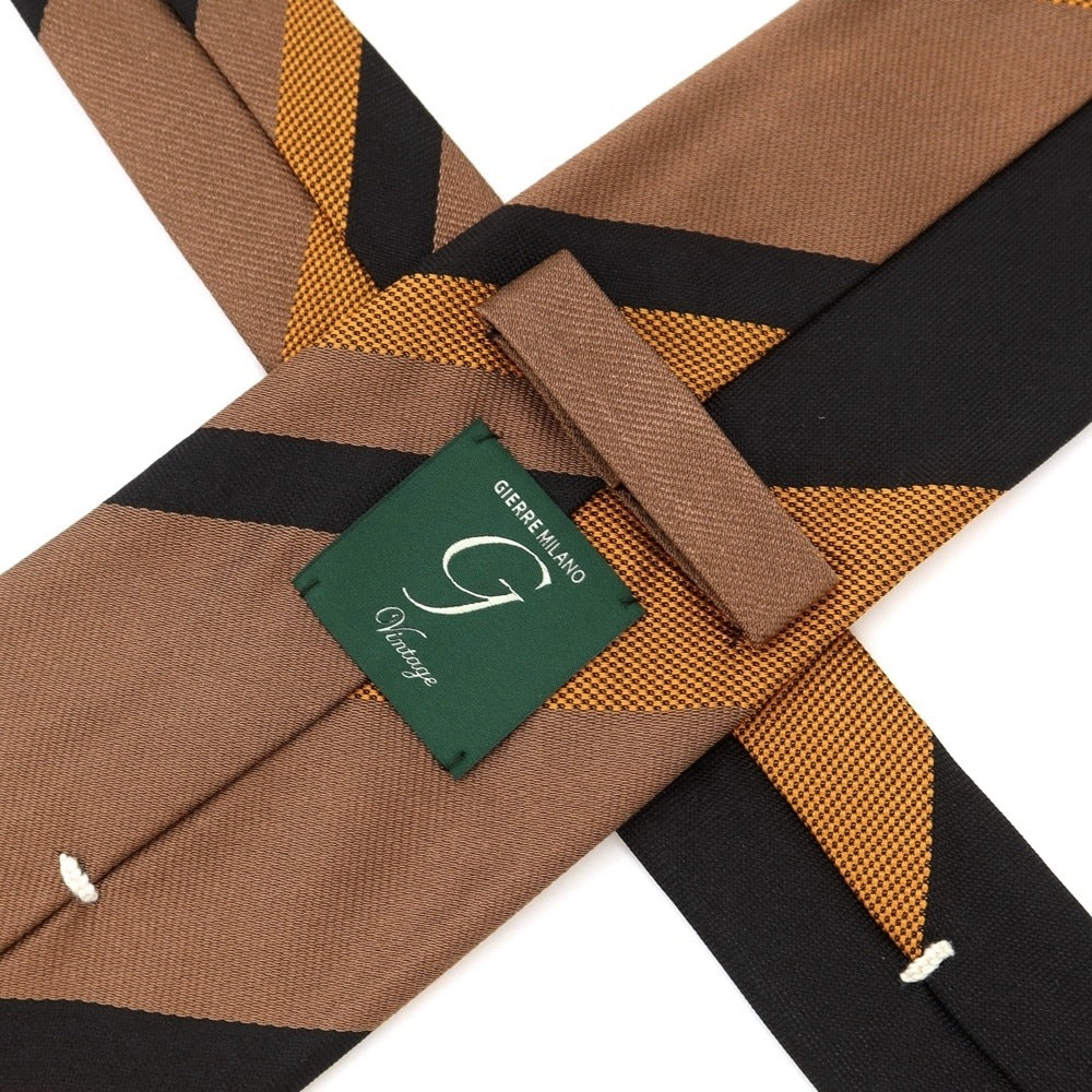 [New] GIERRE Panel Stripe Tri-Fold Silk Tie Light Brown x Black [BRW] [S/S/A/W] [Condition Rank N] [Men&