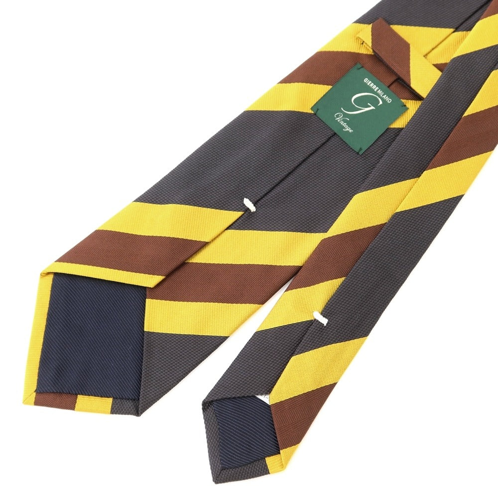 【新品】ジエレ GIERRE シルク ストライプ柄ネクタイ チャコールグレーxイエロー【 状態ランクN 】【 メンズ 】 [DPD]