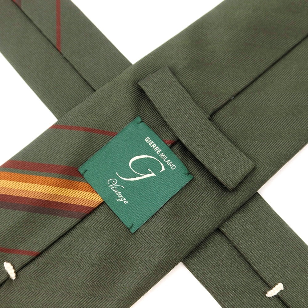 [New] GIERRE Panel Stripe Tri-Fold Silk Tie Moss Green x Brown [GRN] [S/S/A/W] [Condition Rank N] [Men&