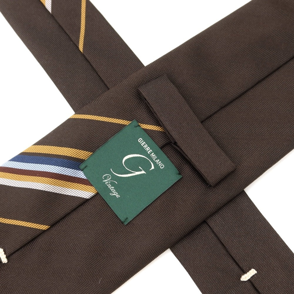 [New] GIERRE Panel Stripe Tri-Fold Silk Tie Brown x Camel [BRW] [S/S/A/W] [Condition Rank N] [Men&