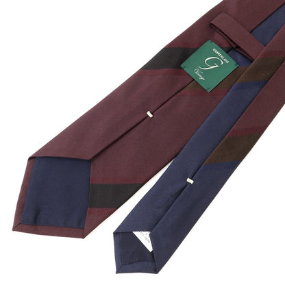 [New] GIERRE Panel Stripe Tri-Fold Silk Tie Bordeaux x Navy [RED] [S/S/A/W] [Condition Rank N] [Men&