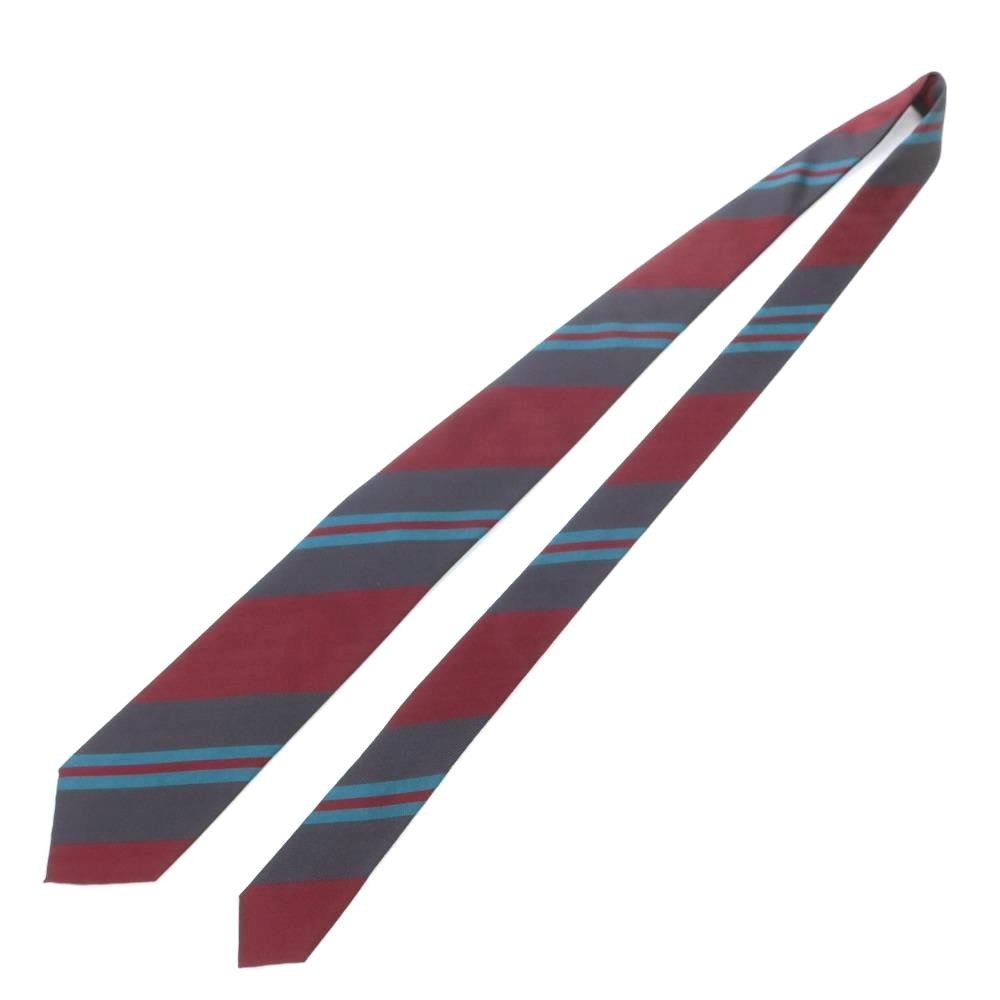 [New] GIERRE Striped 3-fold Silk Tie Bordeaux x Dark Gray [RED] [S/S/A/W] [Condition Rank N] [Men&