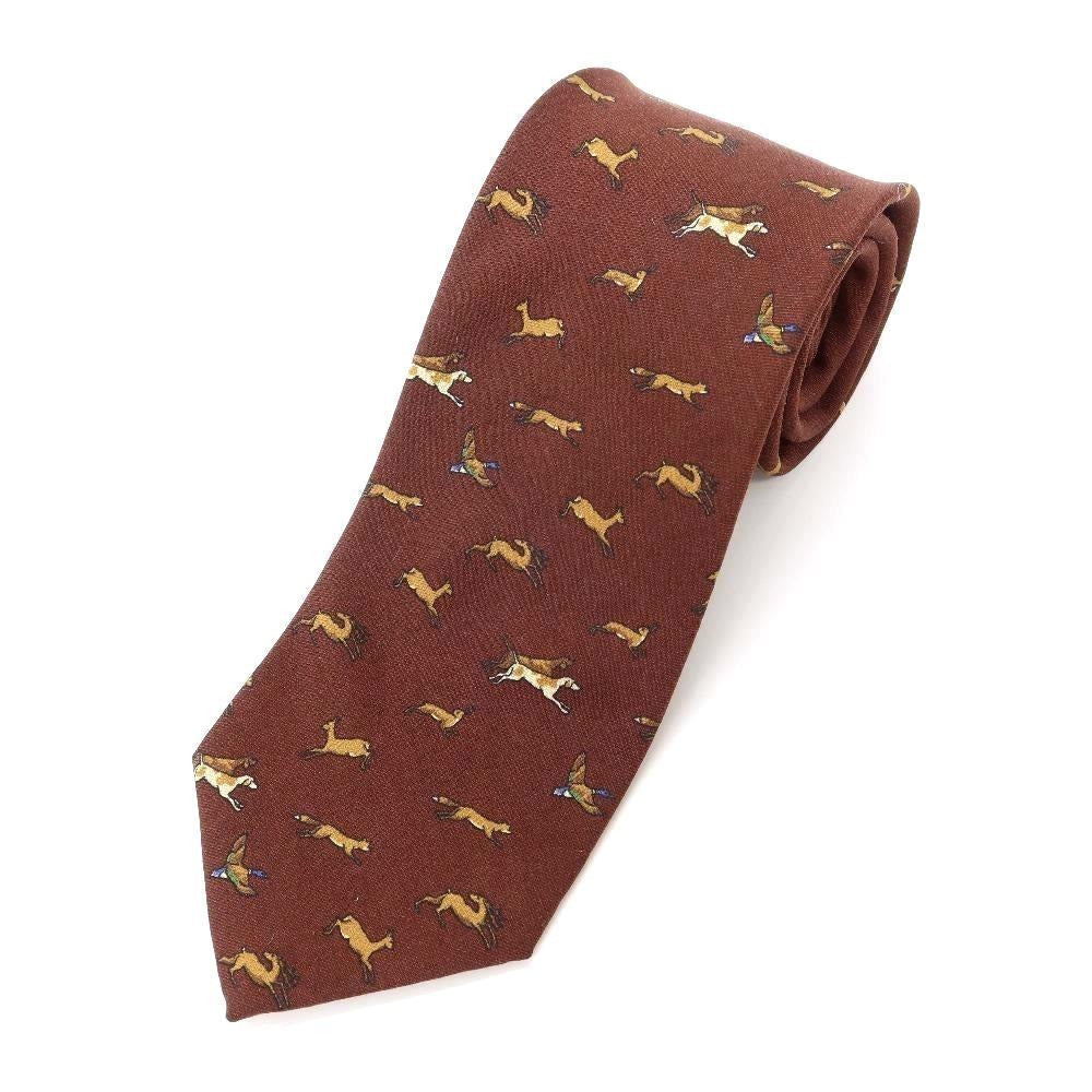 [New] GIERRE Animal Pattern Panel Print Tri-Fold Wool Silk Tie Brown [BRW] [A/W] [Condition Rank N] [Men&