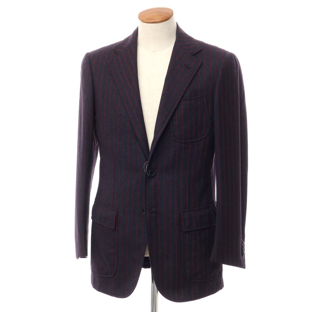 【中古】サルトリア パルテノペア Sartoria Partenopea ウールカシミヤ ストライプ テーラードジャケット ネイビーxレッド【サイズ46】【NVY】【A/W】【状態ランクC】【メンズ】