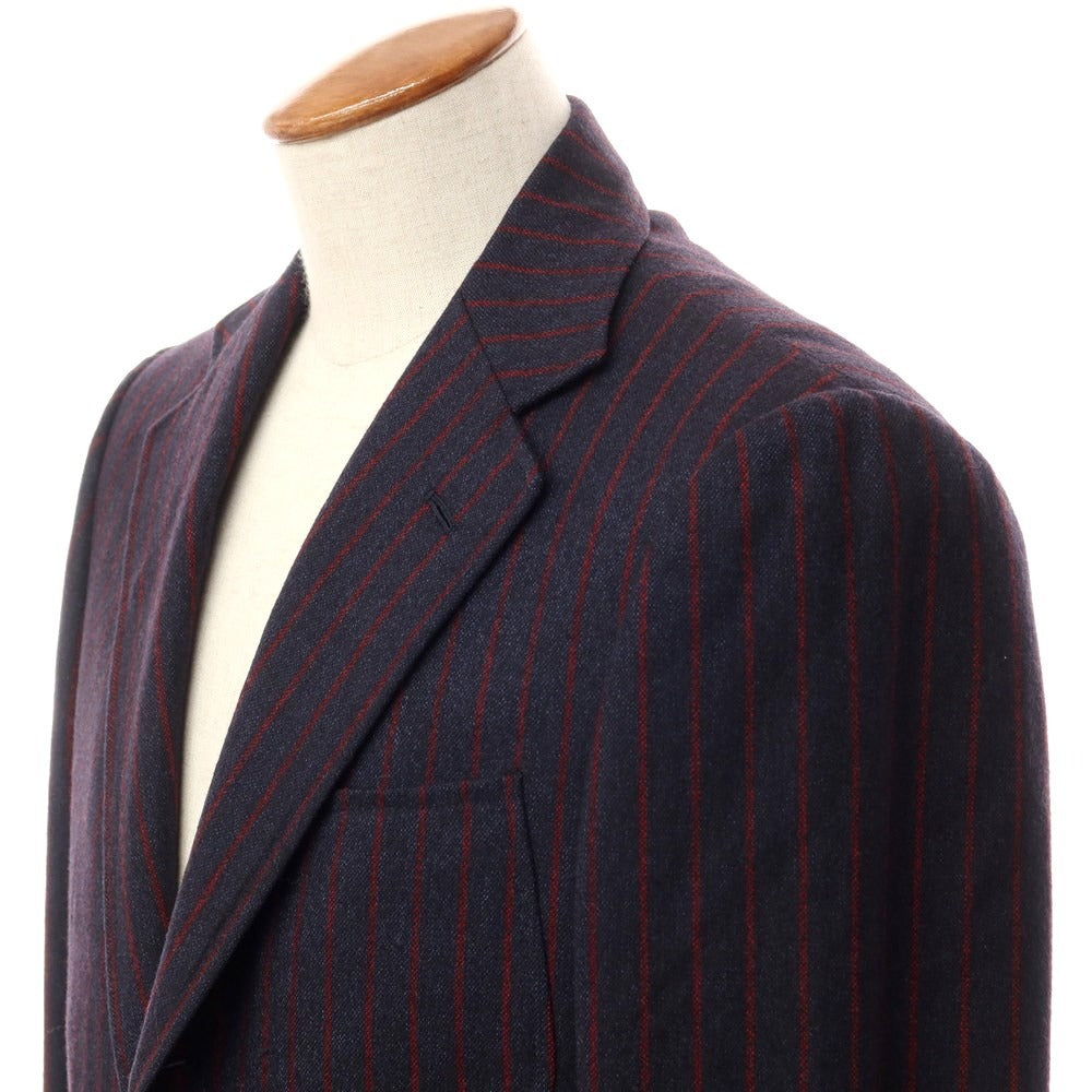 【中古】サルトリア パルテノペア Sartoria Partenopea ウールカシミヤ ストライプ テーラードジャケット ネイビーxレッド【サイズ46】【NVY】【A/W】【状態ランクC】【メンズ】